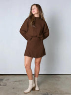 Women's 2 Piece Outfits 2025 Long Sleeve Mock Neck Ribbed Sweaters And Mini Skirt Two Piece Sets