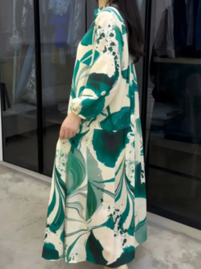 2026 New Floral Long Sleeve Dress, Versatile V-Neck Casual Maxi Dress, Loose Fit Elegant Style for Women