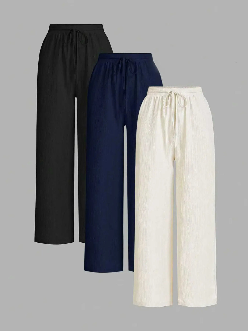 3-Piece Set: Women's Solid-Color Wide-Leg Pants