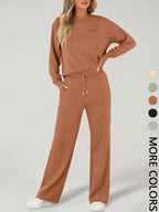 2 Piece Women's Casual Long Sleeve Pocket Sportswear Set, Stylish Wide Leg Athletic for All Seasons, Comfortable Fitted Fashion