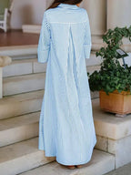 Elegant Women's Loose Collared Button Front Striped Shirt Dress