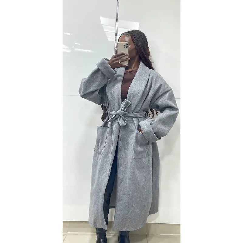 Wool trench coat with belt
