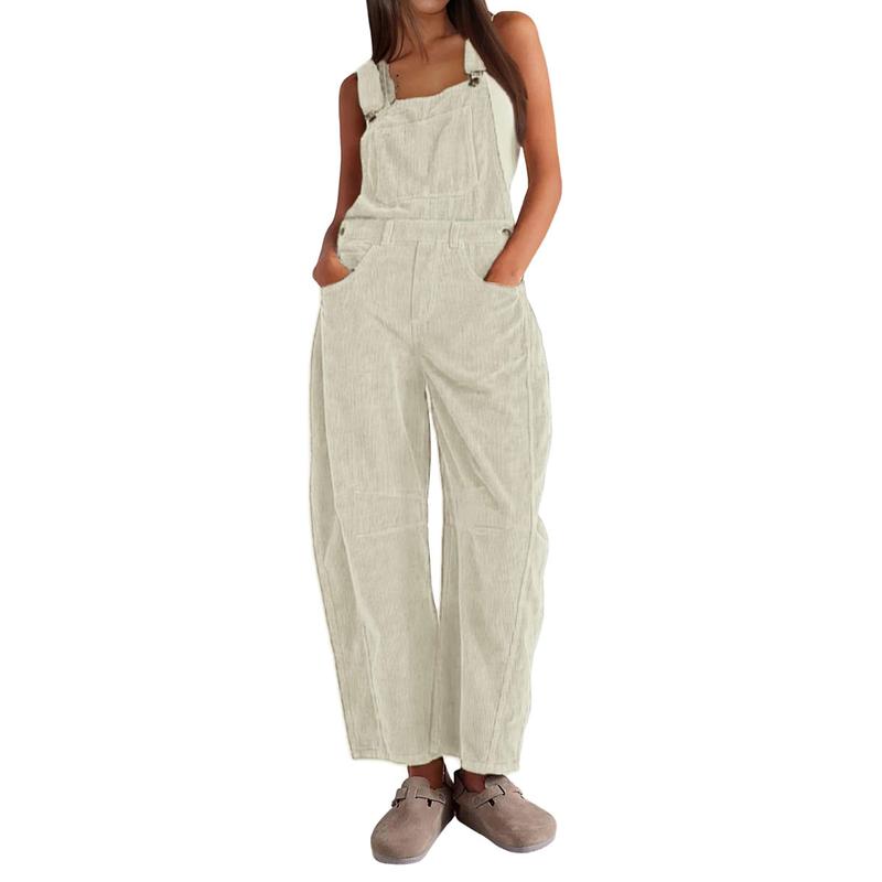 Corduroy Overalls for Women Barrel Wide Leg Bib Corduroy Pants Women Adjustable Romper Jumpsuit with Pockets