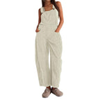Corduroy Overalls for Women Barrel Wide Leg Bib Corduroy Pants Women Adjustable Romper Jumpsuit with Pockets