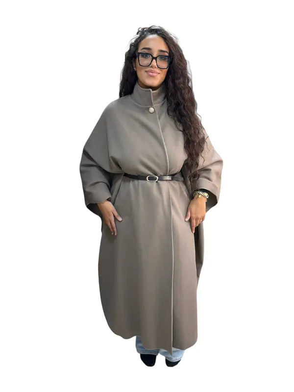 Long coat with a belted cape