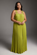Curveins Plus Size Halter Neck Spaghetti Strap Floral Backless Pleated Maxi Dress