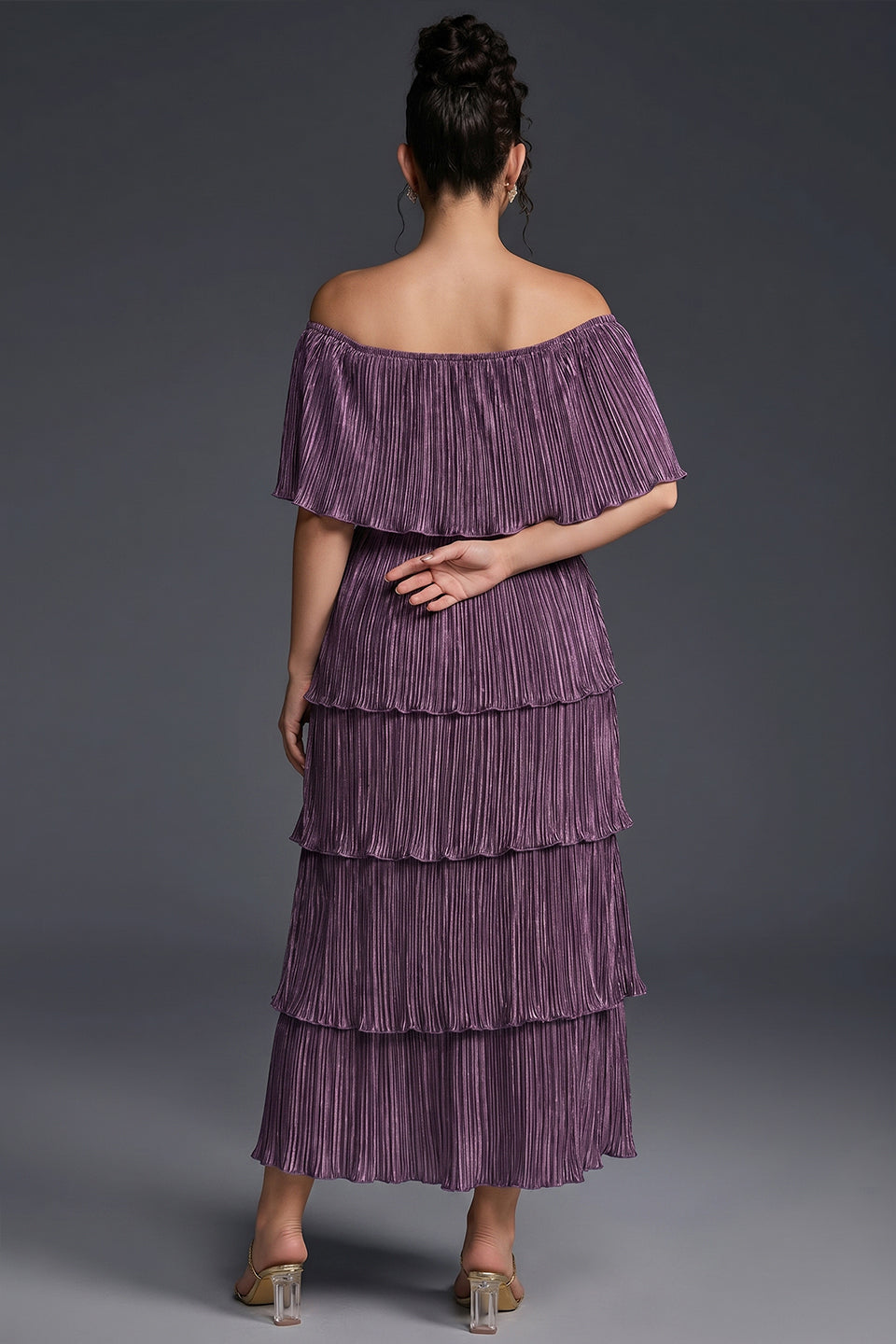 Curveins Plus Size Off-Shoulder Pleated Tiered Maxi Dress