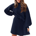 Women's 2 Piece Outfits 2025 Long Sleeve Mock Neck Ribbed Sweaters And Mini Skirt Two Piece Sets