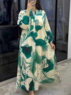 2026 New Floral Long Sleeve Dress, Versatile V-Neck Casual Maxi Dress, Loose Fit Elegant Style for Women