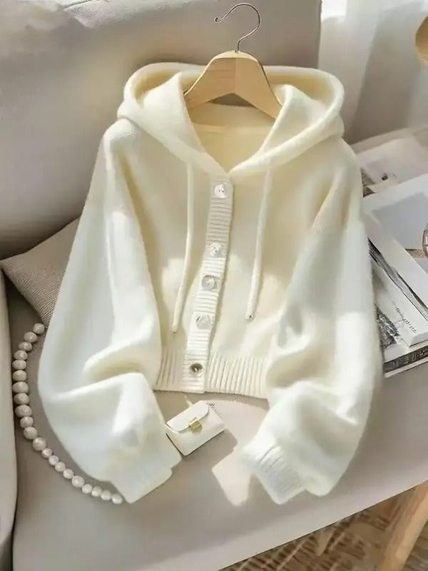 Autumn Winter New Soft Comfortable Hooded Sweatshirt Jacket, Lazy Style Unique Design Casual Fashion Knit Cardigan, Elegant Long Sleeve Top
