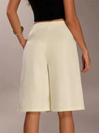 Women's Solid Color Simple Commuter Bermuda Shorts, All Seasons Business Casual Shorts, Stylish and Comfortable