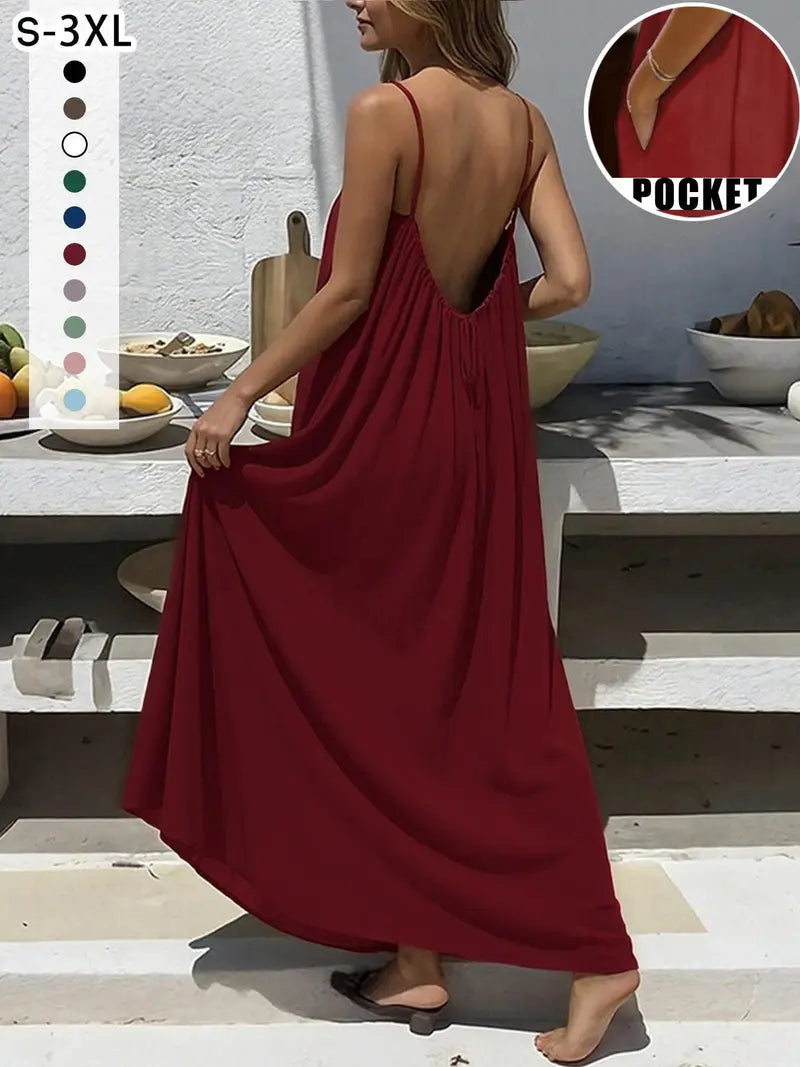 New Women's Backless Loose Fit Home Dress Sleepwear Dresses Loungewear Nightwear, Sleeveless Long Vestidos De Dormir, Womenswear, Multiple Colors & Sizes Available