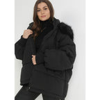 Women's Oversize Plush Hooded Zip-Up Thermal Cotton Coat,Fall & Winter Womenswear,Stylish Long Sleeve Flap Pocket Zipper Outerwear Jacketl