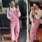 Corduroy Overalls for Women Barrel Wide Leg Bib Corduroy Pants Women Adjustable Romper Jumpsuit with Pockets