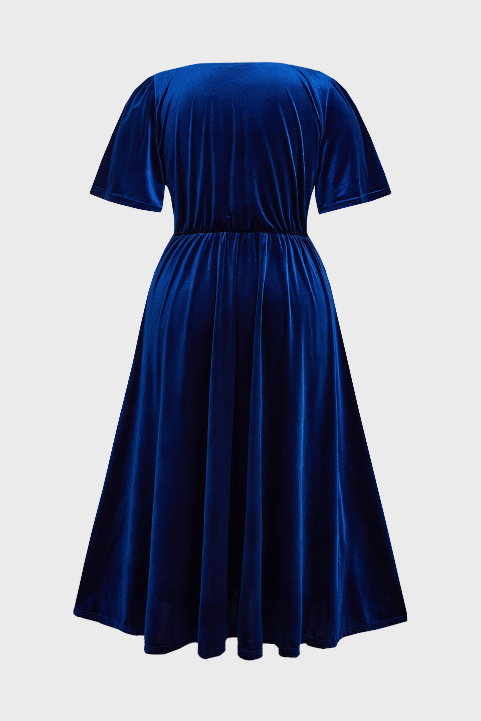Curveins Plus Size Velvet V-Neck Ruched Hem Maxi Dress