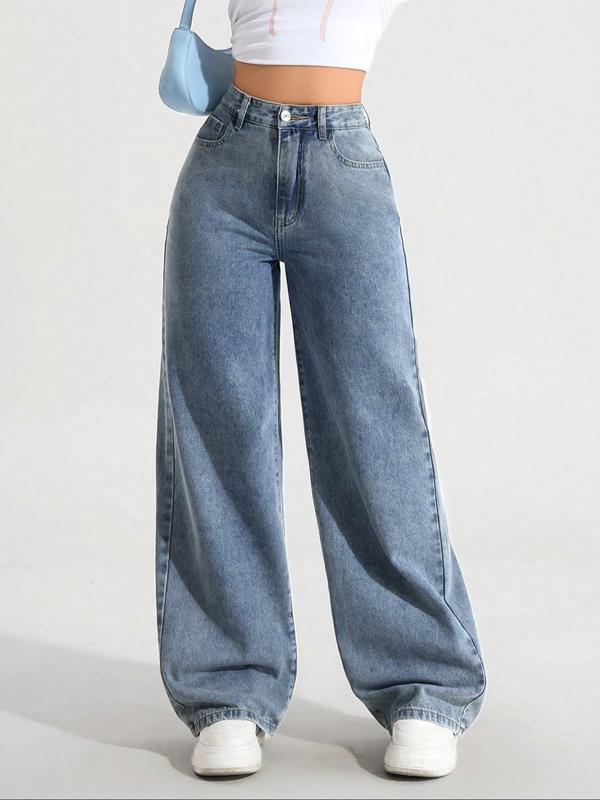 Women's Vintage Style Loose Fit Straight Leg Jeans, Casual Fitted Denim Jeans for Fall & Winter, Classic Boyfriend Look