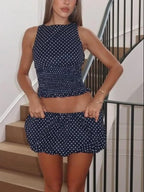 Women's Polka Dot Print Crop Tank Top & Skirt Two-piece Set