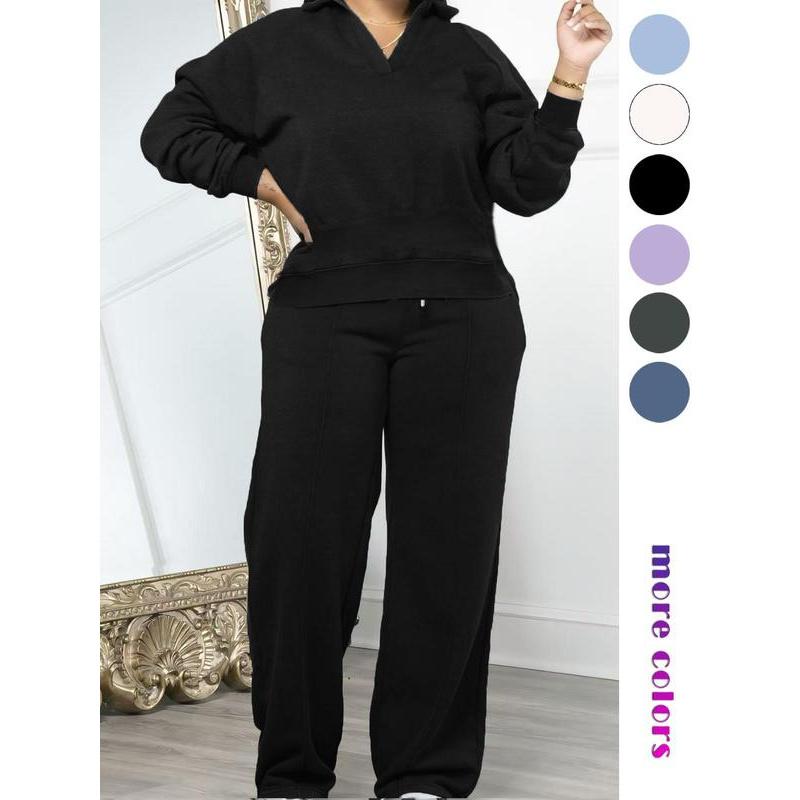 Women's Solid Long Sleeve Sweatshirt & Drawstring Waist Pants Set, Casual Fashion Cozy Two-piece Outfits for Daily Outdoor Wear, Women Clothes for All Seasons