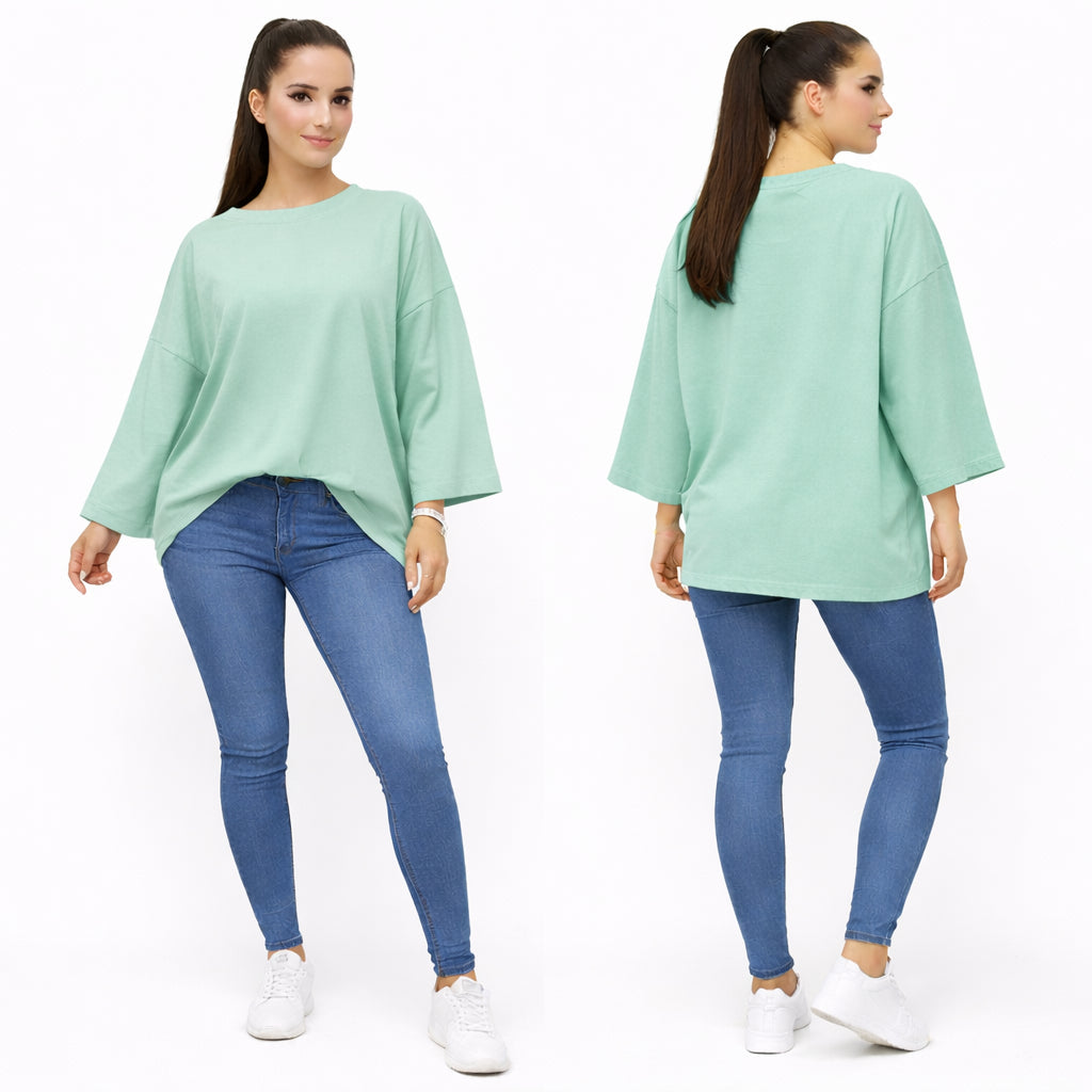 T-shirt uni oversize femme manches longues 100% coton – coupe ample, basique tendance