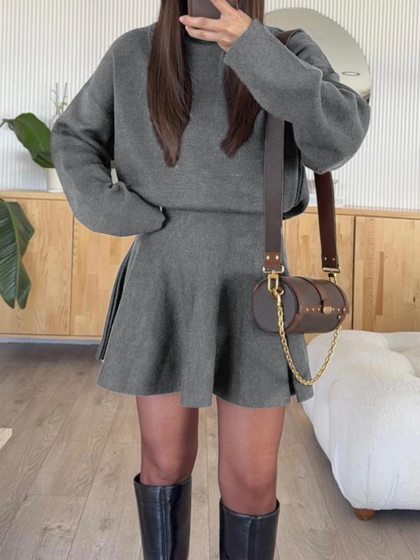 Women's Casual Half-High Neck Long Sleeve Knit Dress, Plain Color Loose-Fitting Sweater Dress, Fall & Winter Fashion