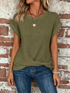 Women's fashionable casual loose round neck short sleeved top