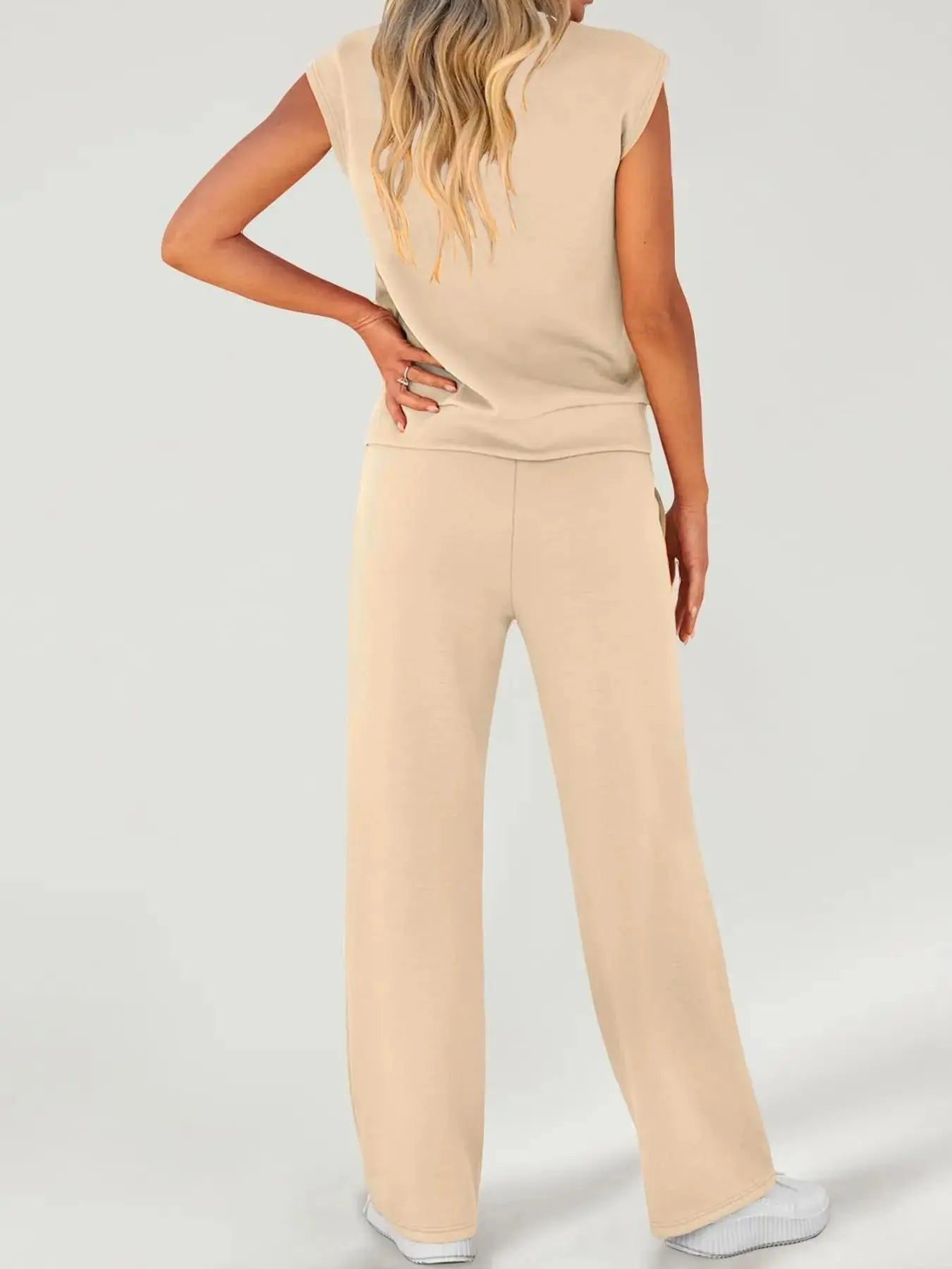 Women's Solid Tank Top & Drawstring Waist Pants Two-piece Set, Casual Sleeveless Round Neck Top & Trousers for Daily Wear, Ladies Two-piece Outfits for All Seasons
