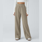 High Waisted Side Pocket Straight Leg Mop Corduroy Casual Pants