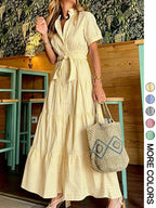 Women's Striped Print Belted   Dress, Elegant Casual  Long Dress for Summer, Women's Clothing for Daily Wear