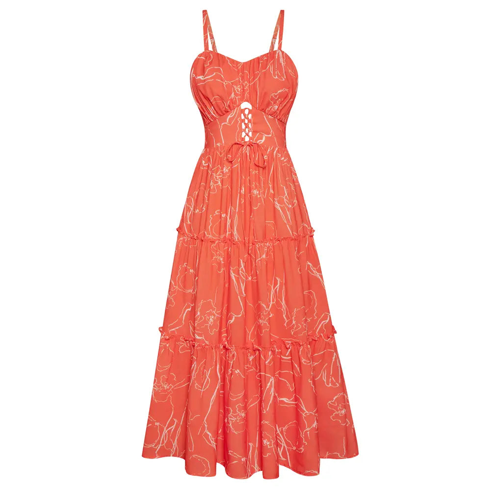 Women's Casual Bohemian Floral Maxi Sundress - Summer Spaghetti Strap Smocked Tiered Beach Dress with Pockets, Plus Size, Boho Clothes for Women