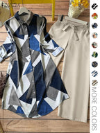 Two-piece Set Women's All Over Print Button Shirt & Wide Leg Pants, Casual Long Sleeve Collared Top & Trousers for Daily Wear, Ladies Clothes for All Seasons