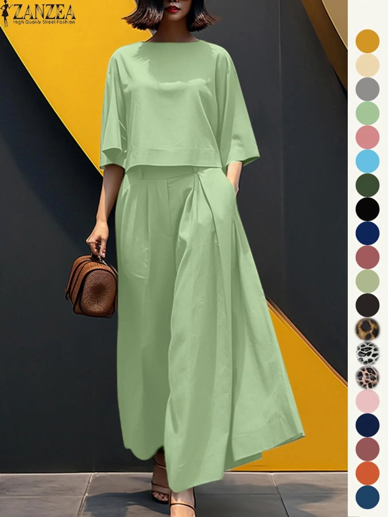 Women's Top & Wide Leg Pants Two-piece Set, Casual Fashion Minimalist Cozy Three Quarter Length Sleeve Top & Trousers for Daily Outdoor Wear, Ladies Clothes for All Seasons, Womenswear