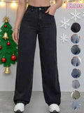 Women's Vintage Style Loose Fit Straight Leg Jeans, Casual Fitted Denim Jeans for Fall & Winter, Classic Boyfriend Look