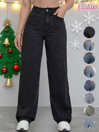 Women's Vintage Style Loose Fit Straight Leg Jeans, Casual Fitted Denim Jeans for Fall & Winter, Classic Boyfriend Look