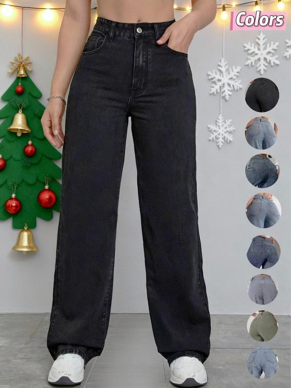 Women's Vintage Style Loose Fit Straight Leg Jeans, Casual Fitted Denim Jeans for Fall & Winter, Classic Boyfriend Look