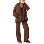 Women's 2 Piece Set Winter Knit Outfits Matching Loungewear Long Sleeve V Neck Cardigan Sweaters Wide Leg Pants Tracksuits