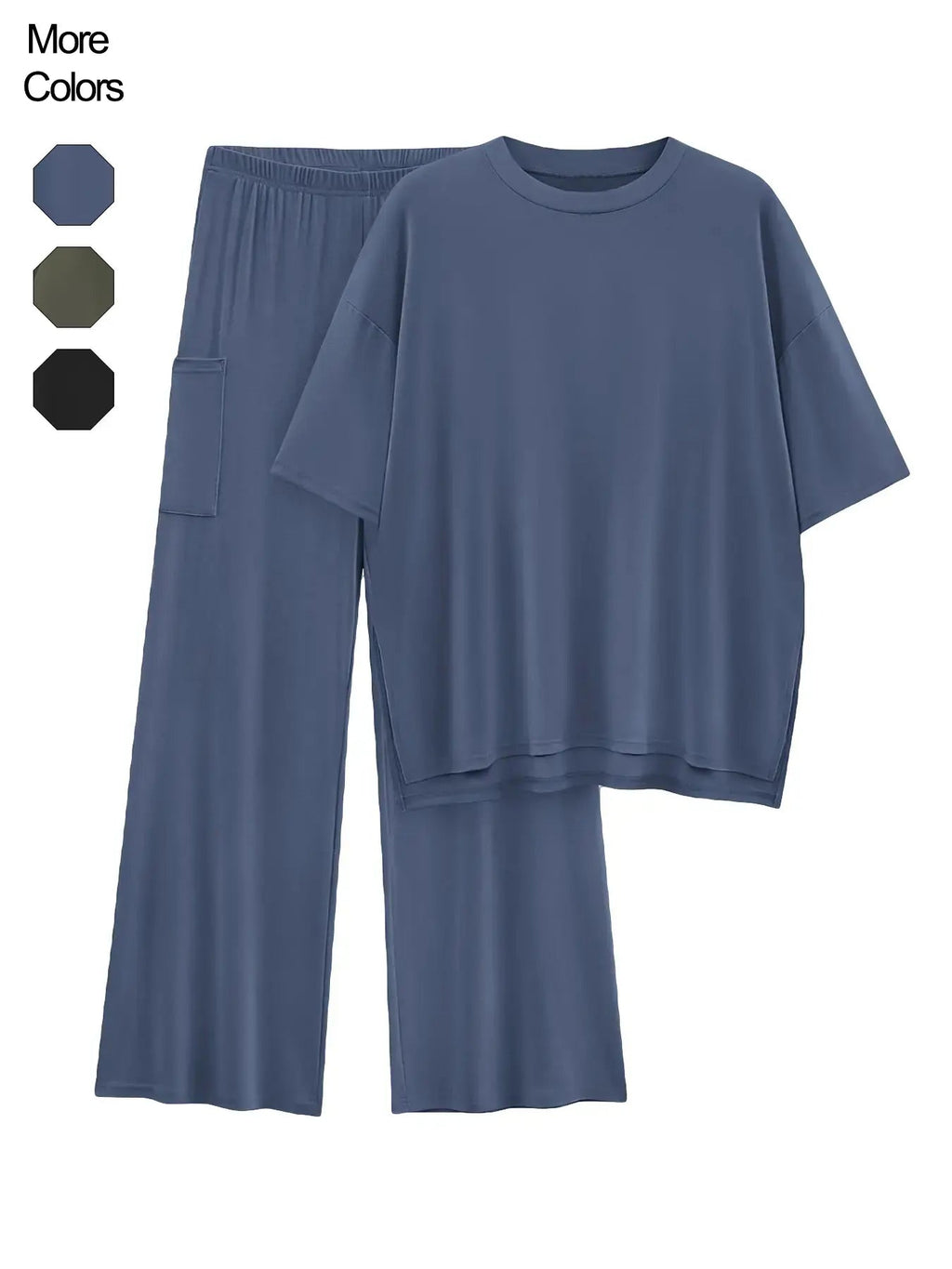 Women's Solid Drop Shoulder Tee & Elastic Waist Pants Two-piece Set