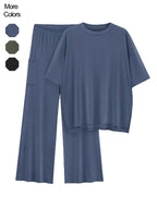 Women's Solid Drop Shoulder Tee & Elastic Waist Pants Two-piece Set