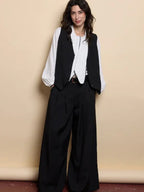 Women's suit, casual style, sleeveless jacket, loose trousers