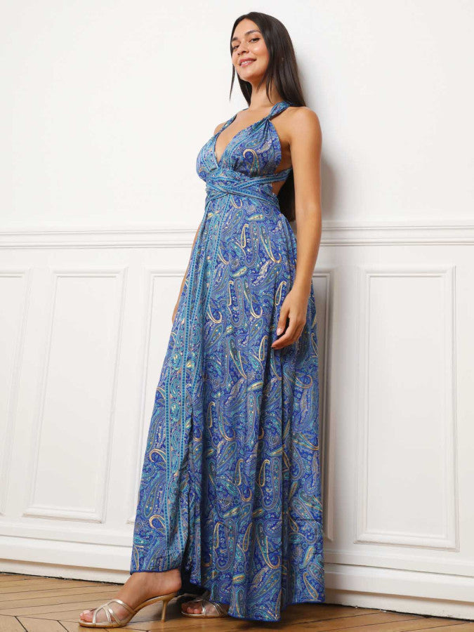 Robe longue multi-portés à imprimé cachemire