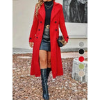 Women Winter Wool Blend Mid-Long Coat Notch Double-Breasted Lapel Jacket Outwear, Women's Solid Double Button Lapel Woolen Coat, Elegant Long Sleeve Long Coat for Women Outerwear Grey