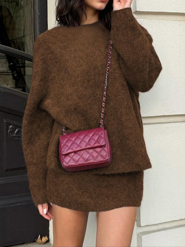 Autumn Winter Women's Stylish Commuter Two-Piece Set, Casual Elegance with Knitted Top and Skirt, Perfect for Fashionable Outings, Womenswear