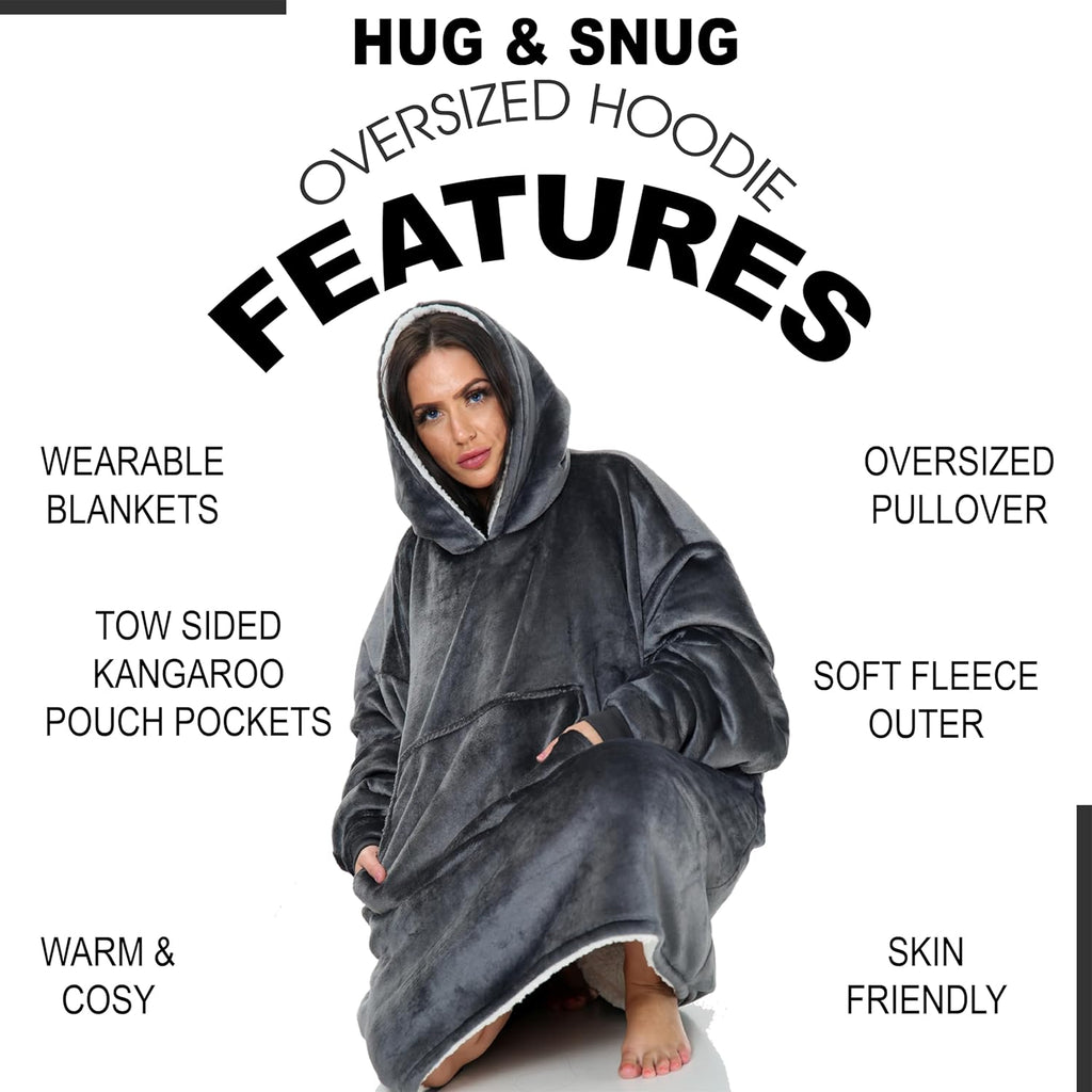 Oversized Hoodie Blanket Men Women, Ultra Soft Sherpa Fleece Warm Cosy Wearable Throw Sweatshirt Snuggle Oodies for Adults Teens with Big Pocket