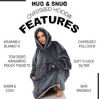 Oversized Hoodie Blanket Men Women, Ultra Soft Sherpa Fleece Warm Cosy Wearable Throw Sweatshirt Snuggle Oodies for Adults Teens with Big Pocket