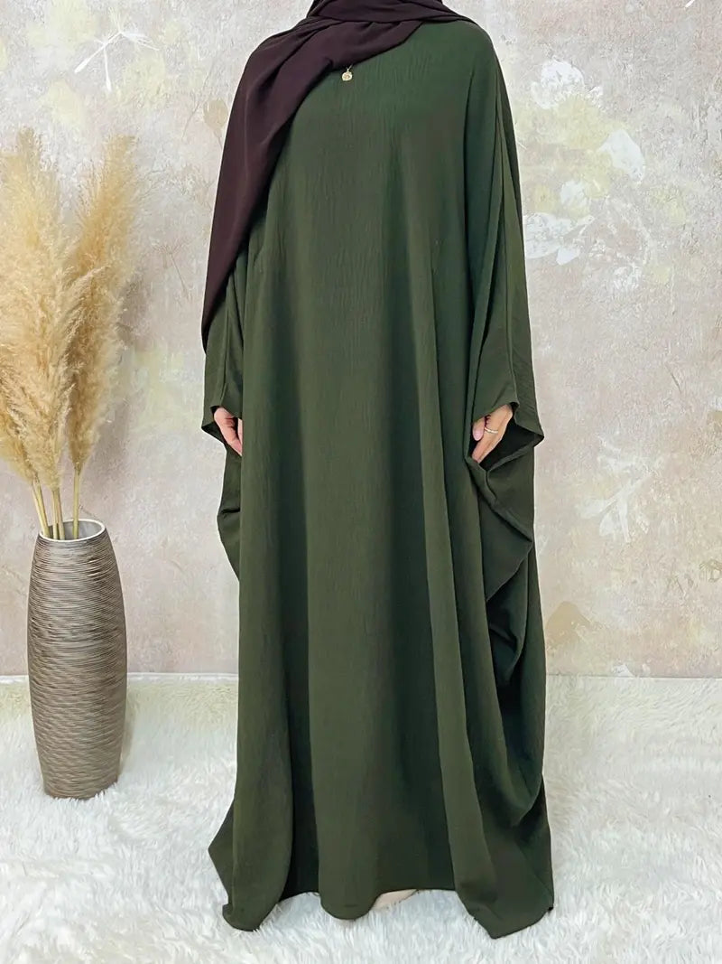 [Plus Size] Women's Solid Color Abaya, Modest Round Neck Long Sleeve Dress for Daily Wear, Ladies Islamic Clothing for All Seasons