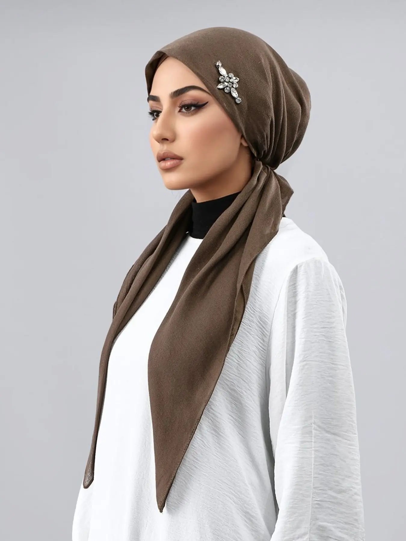 Women's Fashion Plain Bejeweled Stretchy Cap, Casual Versatile Simple Hijab, Breathable Sun Protection Sweat-Wicking Jersey Hijabs