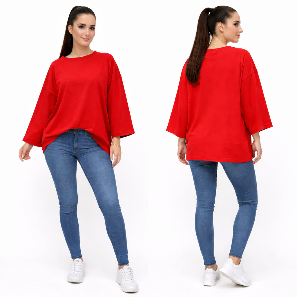 T-shirt uni oversize femme manches longues 100% coton – coupe ample, basique tendance