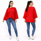 T-shirt uni oversize femme manches longues 100% coton – coupe ample, basique tendance