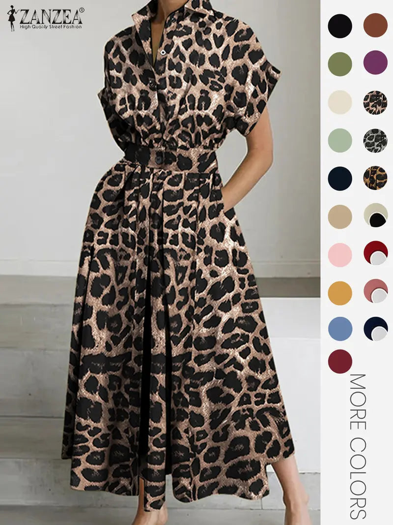 Women's Solid Color Collared Dress, Casual Short Sleeve  Dress for Summer, Ladies Clothes for Daily Wear