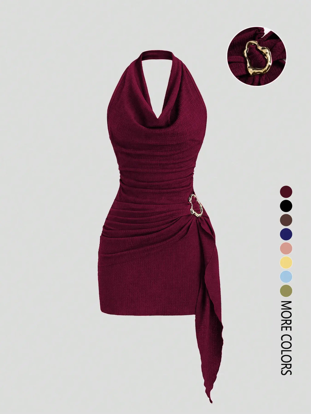 Women's Fashion Solid Color Ruched Halter Dress