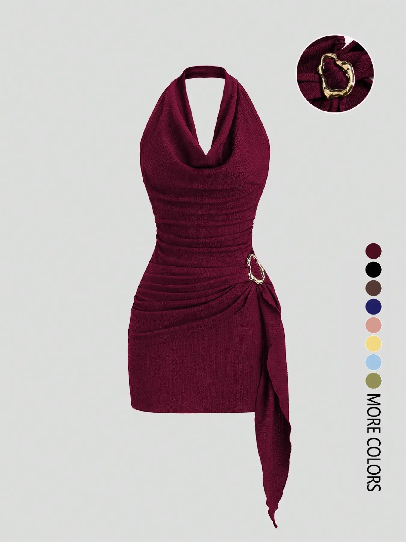 Women's Fashion Solid Color Ruched Halter Dress